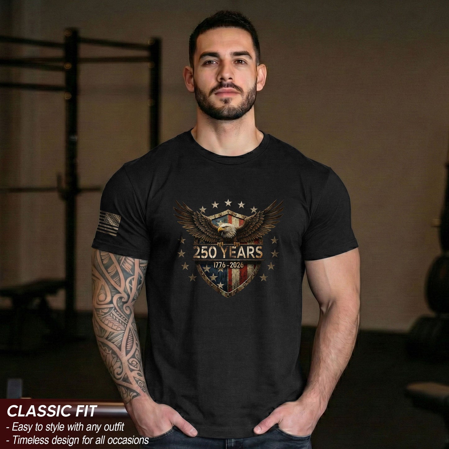 USA 250th Anniversary Shirt 1776-2026 American Flag Eagle Patriotic for Men